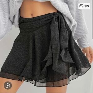 NWT Aerie Black Chiffon Printed Wrap Skirt